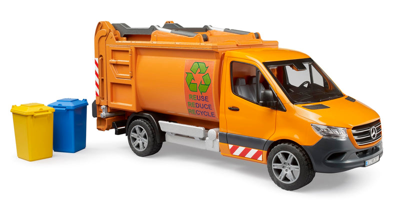 Bruder 02682 Mercedes-Benz Sprinter Garbage Truck with Garbage Cans – 1:16 Scale, Compatible with Bruder Figures & Accessories, Ages 4+