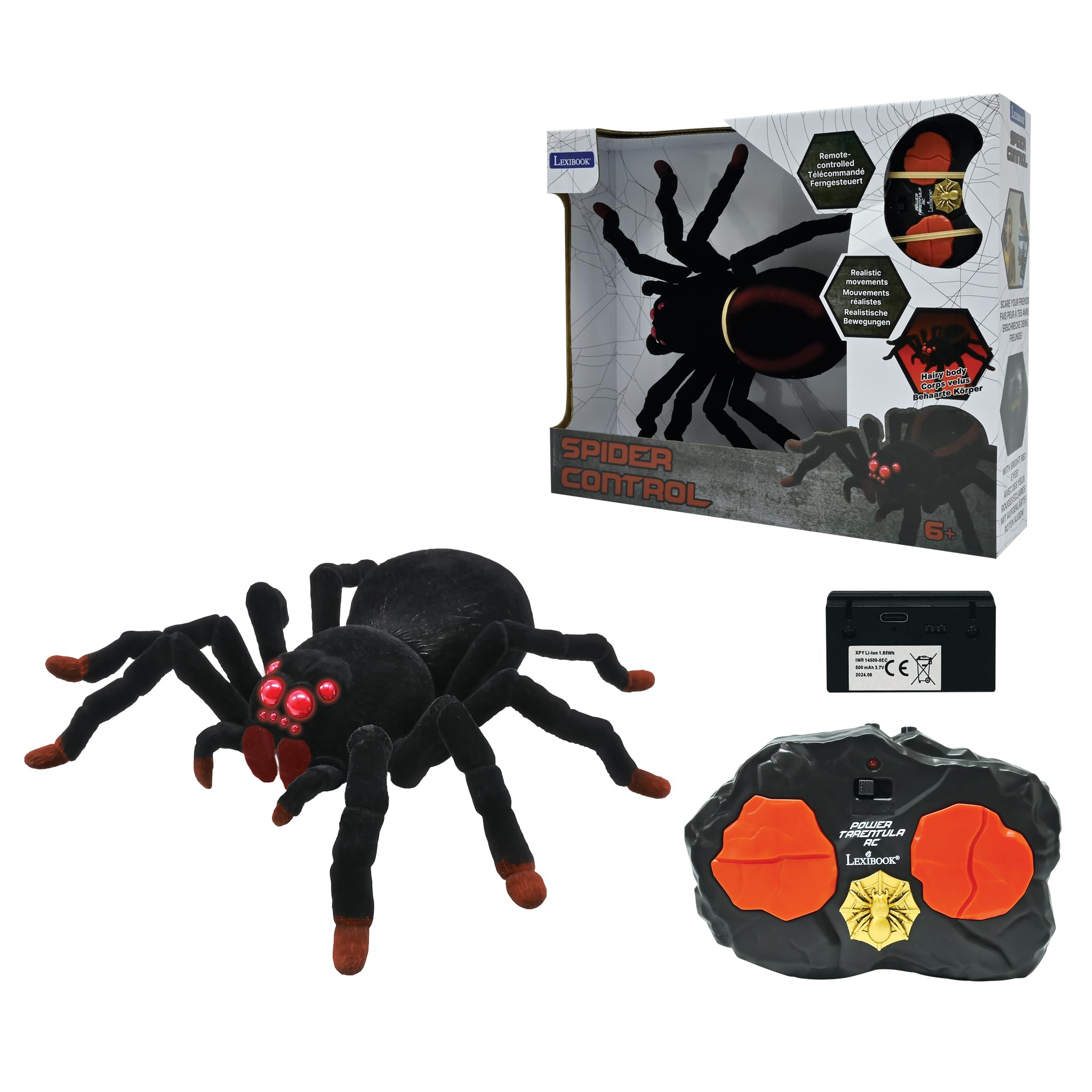 Lexibook, Realistische Telegeleide Tarantula/Spin, 8 Harige Poten, 2 Kaken, Lichteffecten in de Ogen, Afstandsbediening inbegrepen