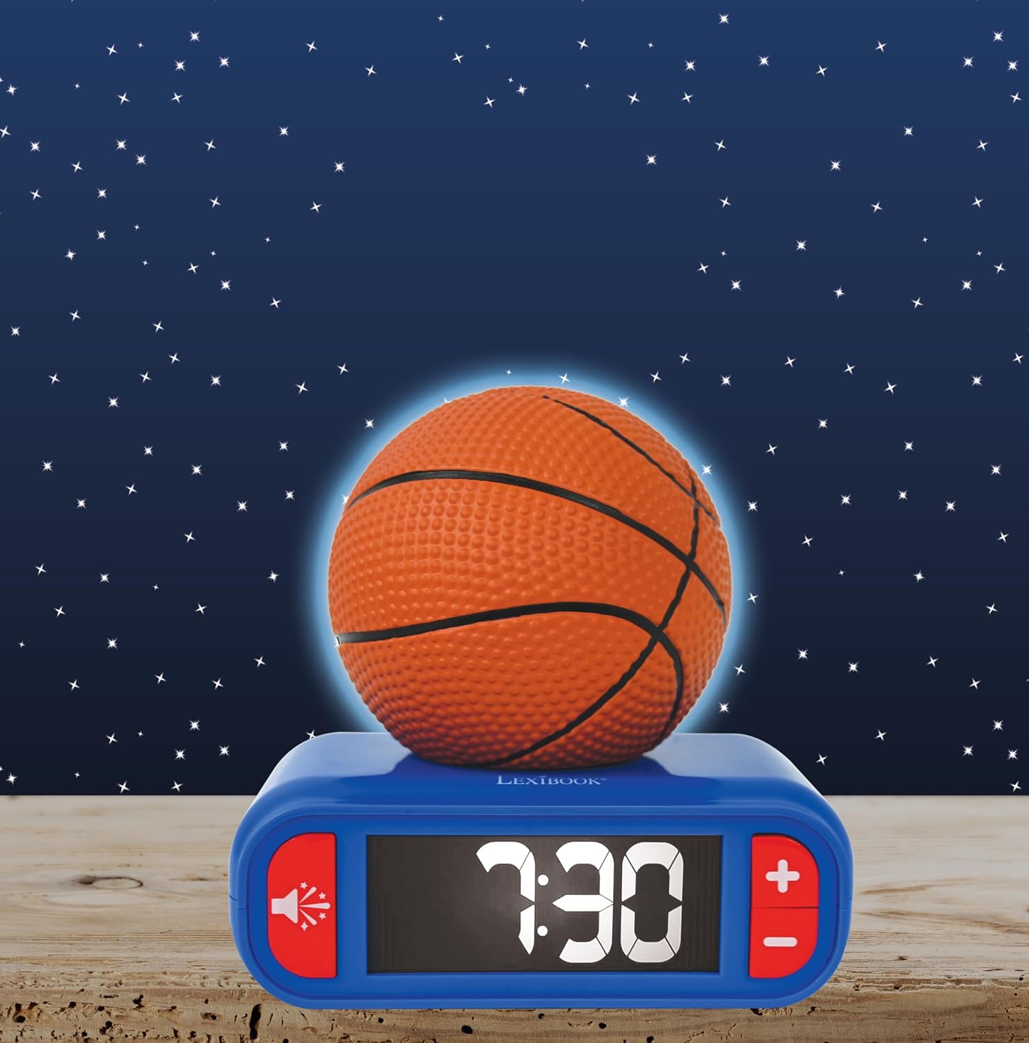 Lexibook, Basketbal, Basketbal nachtlampje wekker, Geluiden en melodieën, LCD scherm met achtergrondverlichting, Lichtgevend, Snooze, Blauw/oranje, RL800BA