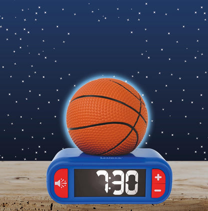Lexibook, Basketbal, Basketbal nachtlampje wekker, Geluiden en melodieën, LCD scherm met achtergrondverlichting, Lichtgevend, Snooze, Blauw/oranje, RL800BA