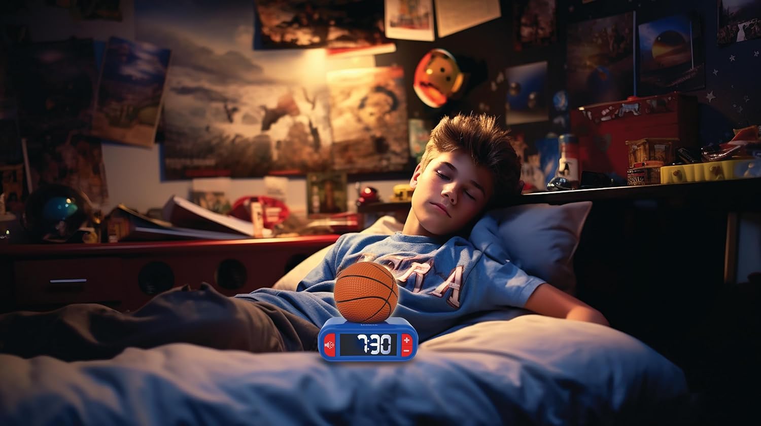 Lexibook, Basketbal, Basketbal nachtlampje wekker, Geluiden en melodieën, LCD scherm met achtergrondverlichting, Lichtgevend, Snooze, Blauw/oranje, RL800BA