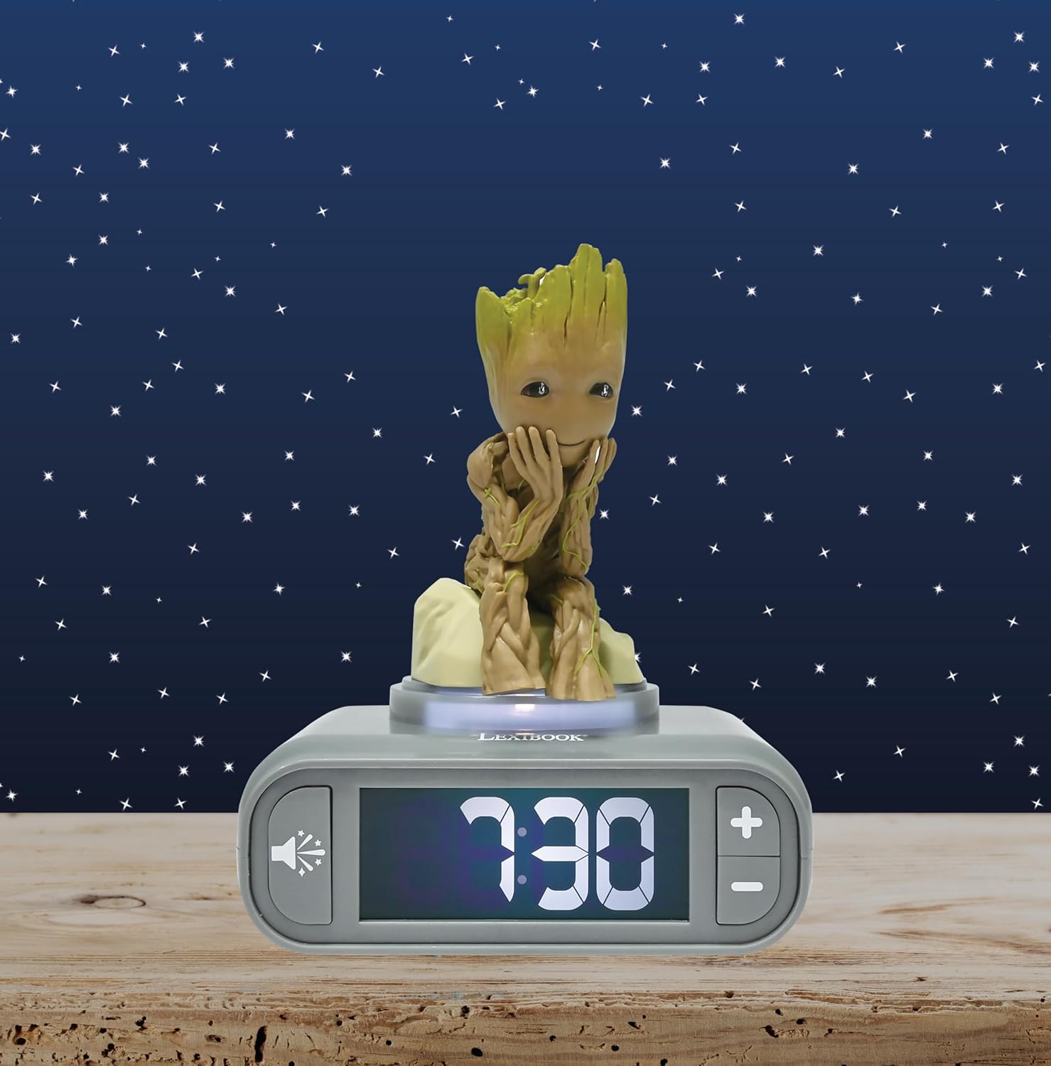 Lexibook, Marvel Guardians of the Galaxy, Groot nachtlampje wekker, geluiden en melodieën, LCD-scherm met achtergrondverlichting, verlichting, sluimerstand, grijs/bruin, RL800GG