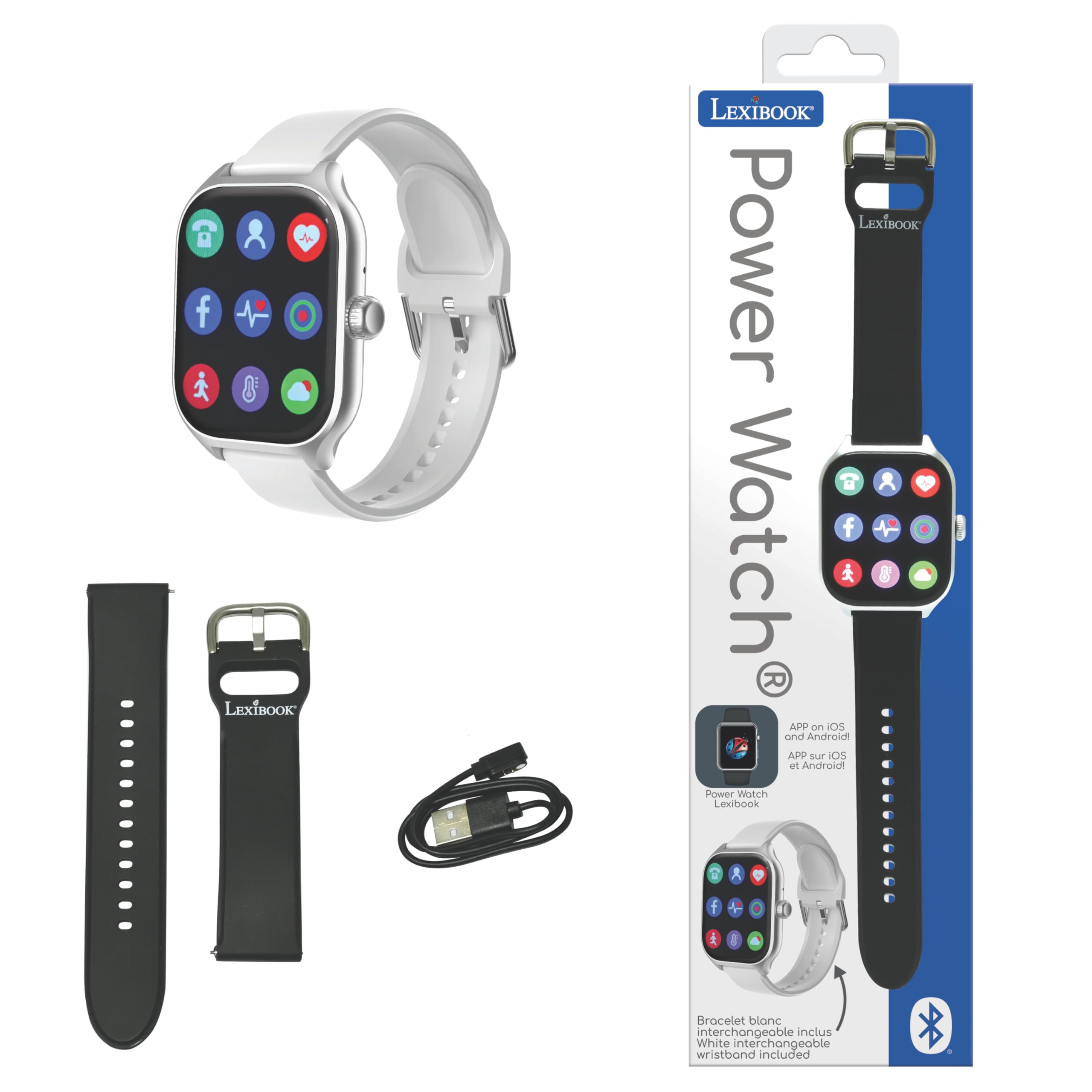 Lexibook, Power Watch, Verbonden horloge compatibel met iOS en Android, Ontvangt oproepen en meldingen, Sportcoach met 7 trainingsmodi, Complete gezondheidstracker, Spraakassistent, DMW075
