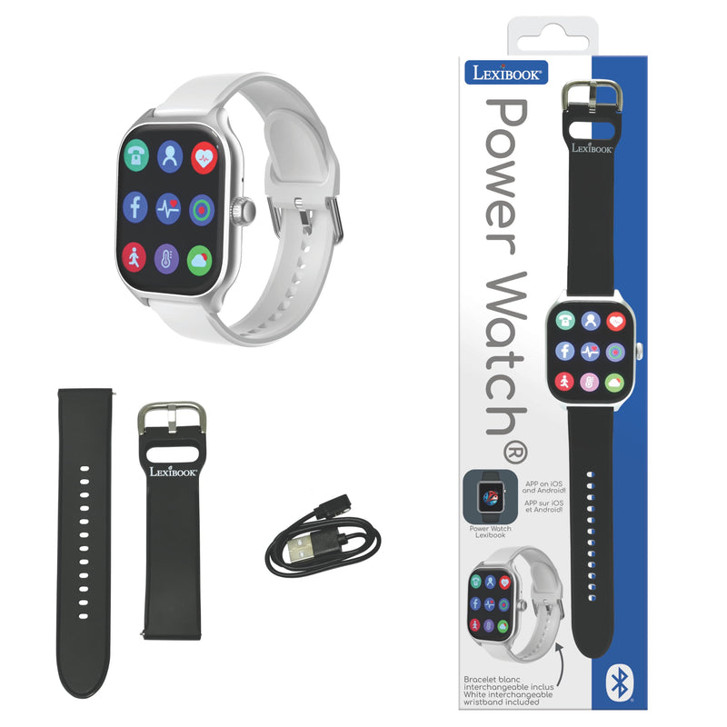 Lexibook, Power Watch, Verbonden horloge compatibel met iOS en Android, Ontvangt oproepen en meldingen, Sportcoach met 7 trainingsmodi, Complete gezondheidstracker, Spraakassistent, DMW075
