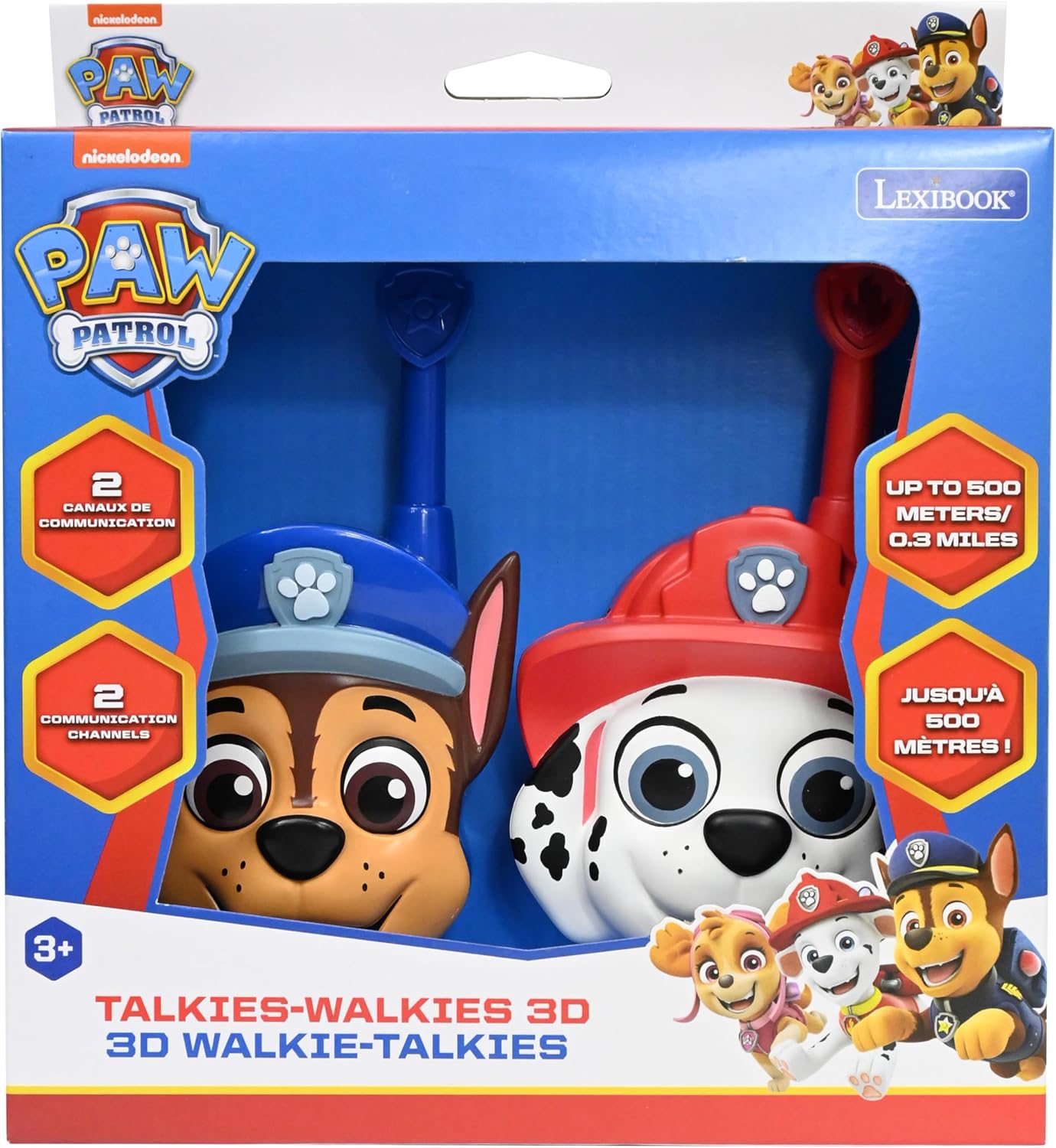 Lexibook, Paw Patrol, 3D Chase en Marshall Walkie-Talkies, 500m Bereik, 2 Communicatiekanalen, Riemclip, Rood/Blauw, TW18PA