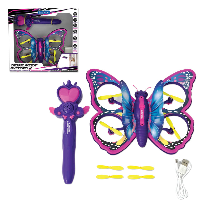 Lexibook, Crosslander Butterfly, Mijn Telegeleide Vliegende Vlinder, Multidirectionele Vlucht tot 12 km/u, Loopings, Afstandsbediening met 2 bedieningsmodi, Geluids- en Lichteffecten, Roze