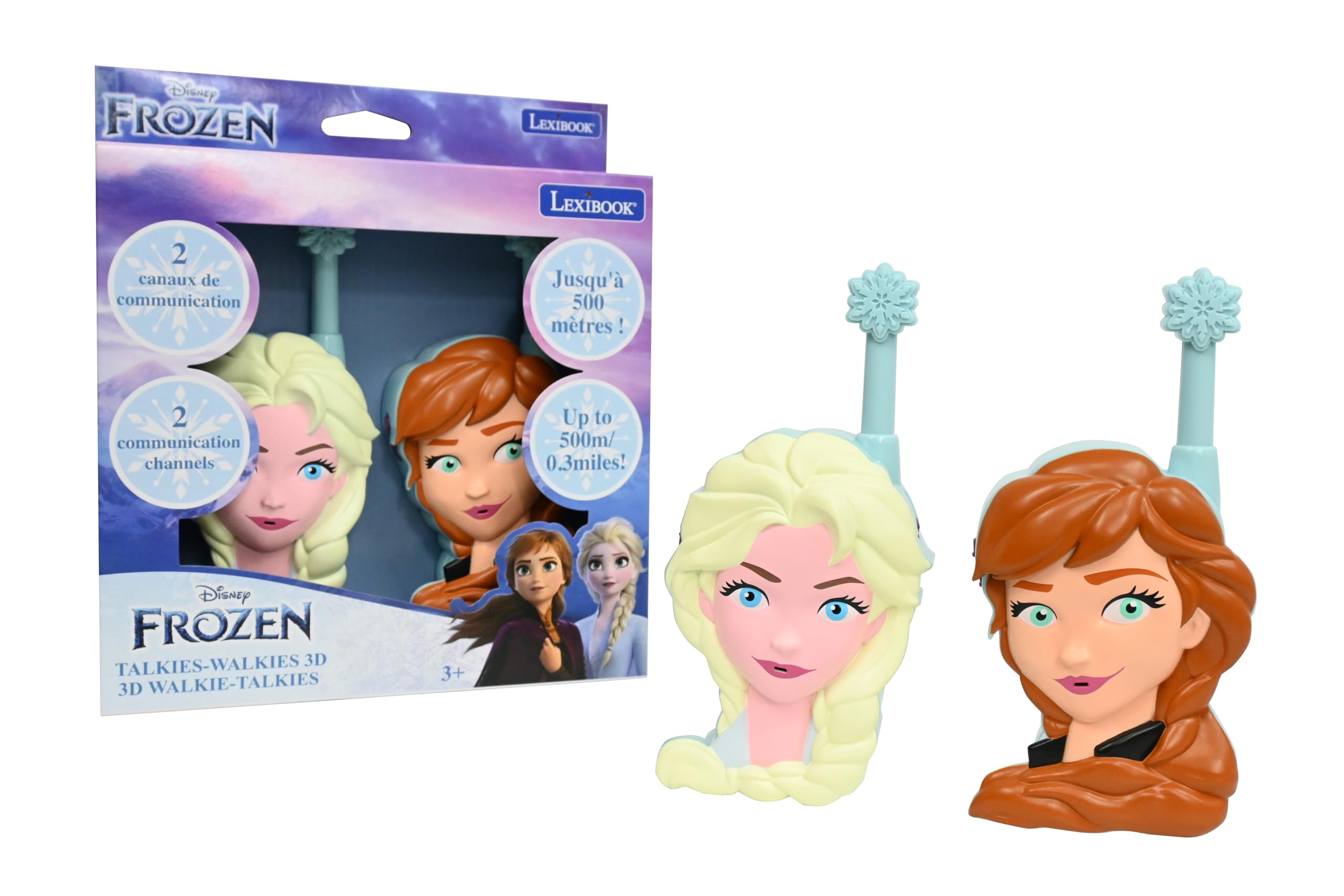 Lexibook, La Reine des Neiges, Talkies-Walkies 3D Reine des Neiges, Portée 500m, 2 canaux de Communication, Clip Ceinture, Bleu, TW18FZ