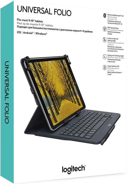 Logitech Universal Folio met geïntegreerd toetsenbord voor 9-10" tablets, QWERTY Pan Nordic Layout - Zwart
