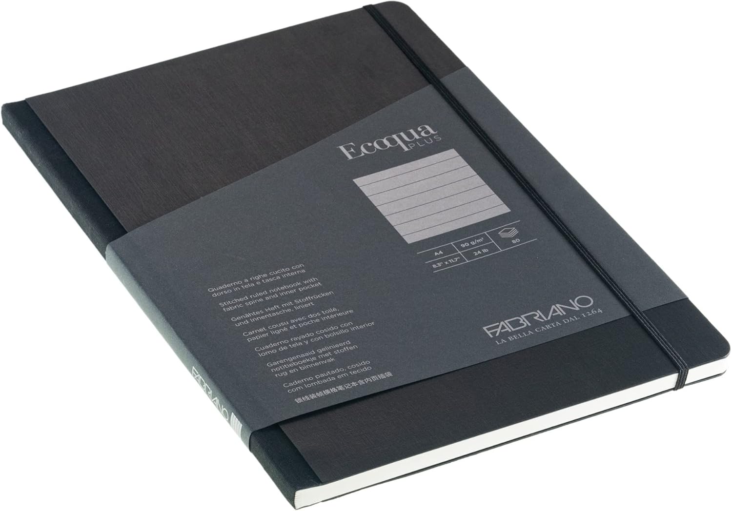 Fabriano Ecoqua Plus Notizbuch, 21,1 x 29,7 cm, A4, liniert, schwarz