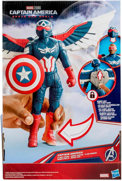 Marvel Avengers Captain America: coraggioso New World Flight Mode action figure con accessori, giocattoli super eroi da 22 cm per bambini dai 4 anni in poi