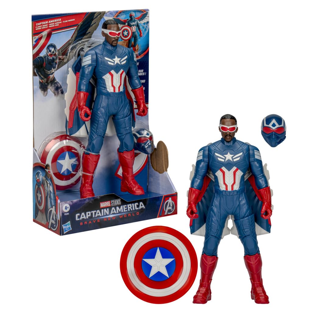 Marvel Avengers Captain America: coraggioso New World Flight Mode action figure con accessori, giocattoli super eroi da 22 cm per bambini dai 4 anni in poi