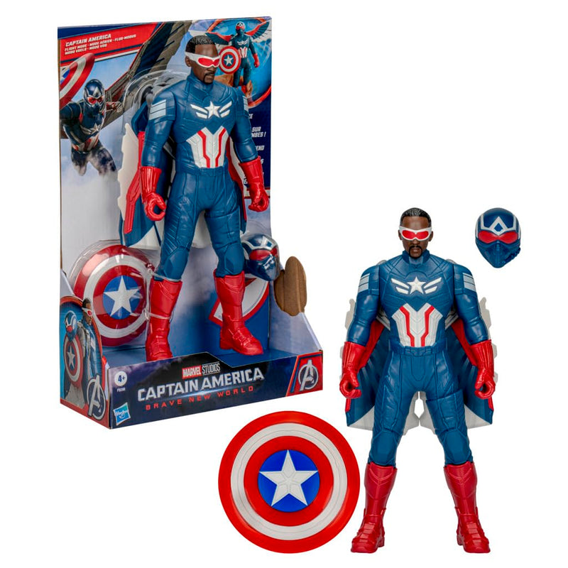 Marvel Avengers Captain America: coraggioso New World Flight Mode action figure con accessori, giocattoli super eroi da 22 cm per bambini dai 4 anni in poi