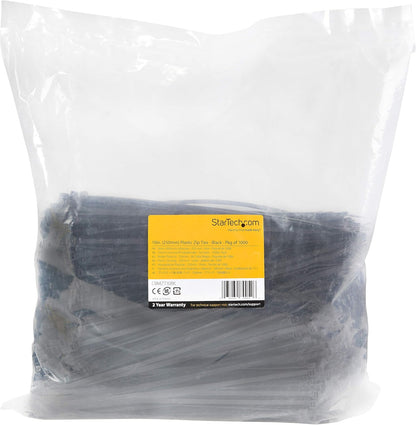 StarTech.com 10"(25cm) Cable Ties - 1/8"(4mm) wide, 2-5/8"(68mm) Bundle Diameter, 50lb(22kg) Tensile Strength, Nylon Self Locking Zip Ties w/Curved Tip, 94V-2/UL Listed, 1000 Pack -
