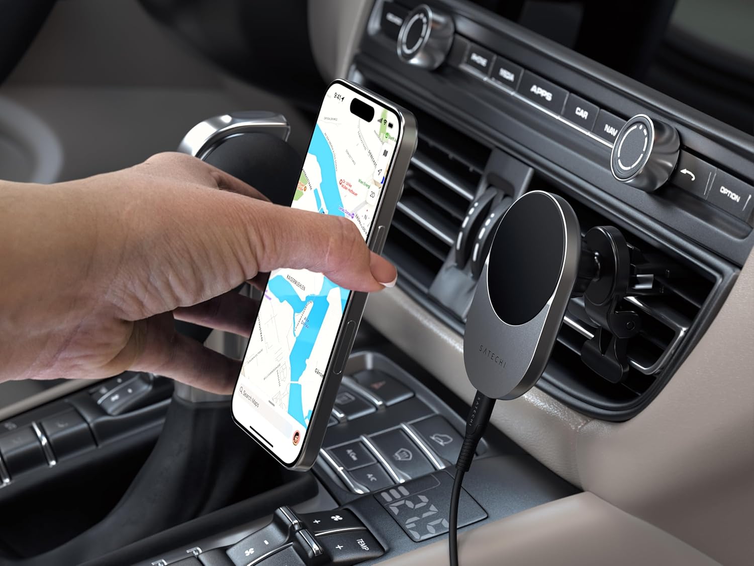 SATECHI Qi2 Wireless Car Charger, Travel Friendly Car Phone Mount Charger for Air Vents, 15W Fast Car Charger, Compatible with iPhone Series 12, 13, 14, and 15