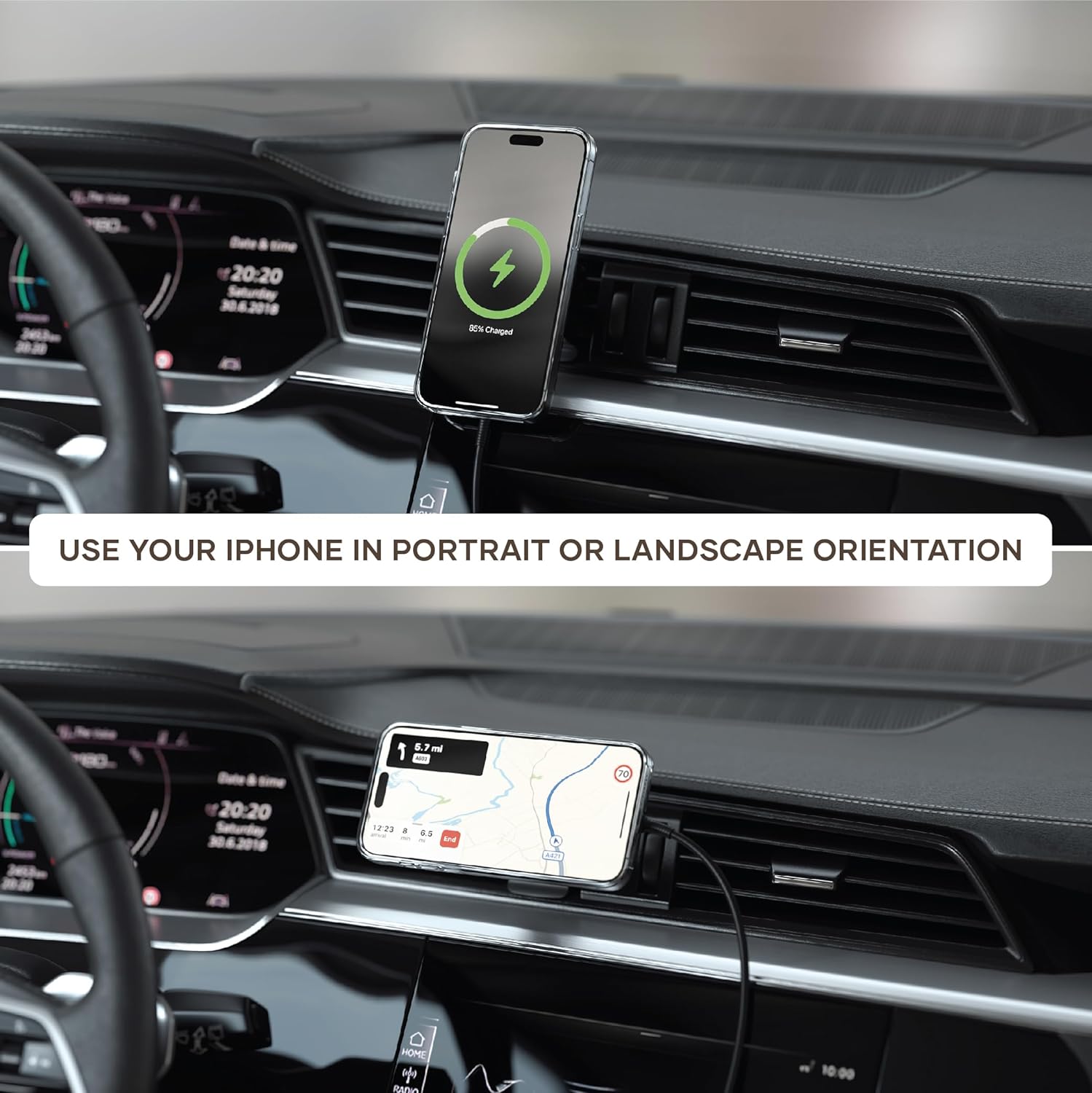 SATECHI Qi2 Wireless Car Charger, Travel Friendly Car Phone Mount Charger for Air Vents, 15W Fast Car Charger, Compatible with iPhone Series 12, 13, 14, and 15