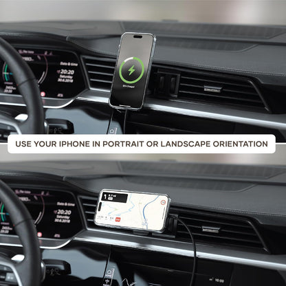 SATECHI Qi2 Wireless Car Charger, Travel Friendly Car Phone Mount Charger for Air Vents, 15W Fast Car Charger, Compatible with iPhone Series 12, 13, 14, and 15