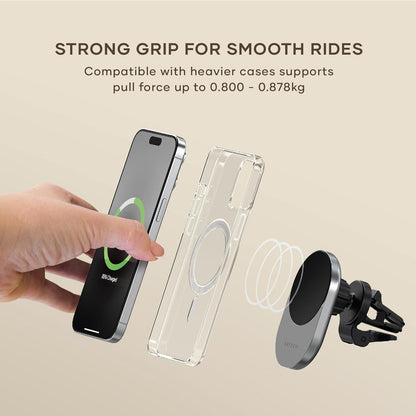 SATECHI Qi2 Wireless Car Charger, Travel Friendly Car Phone Mount Charger for Air Vents, 15W Fast Car Charger, Compatible with iPhone Series 12, 13, 14, and 15