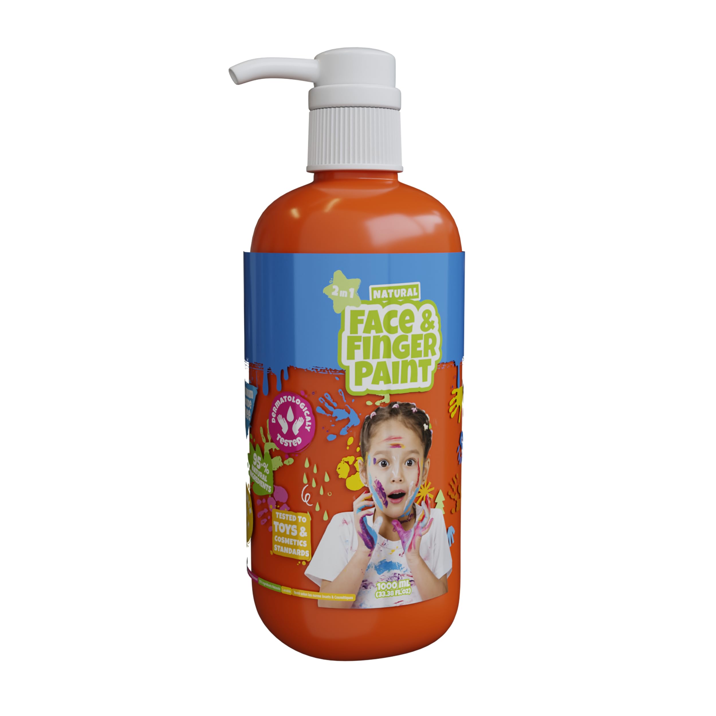 Natural Face & Finger Paint - Flacone di vernice a pompa manuale 1000 ml - Arancione