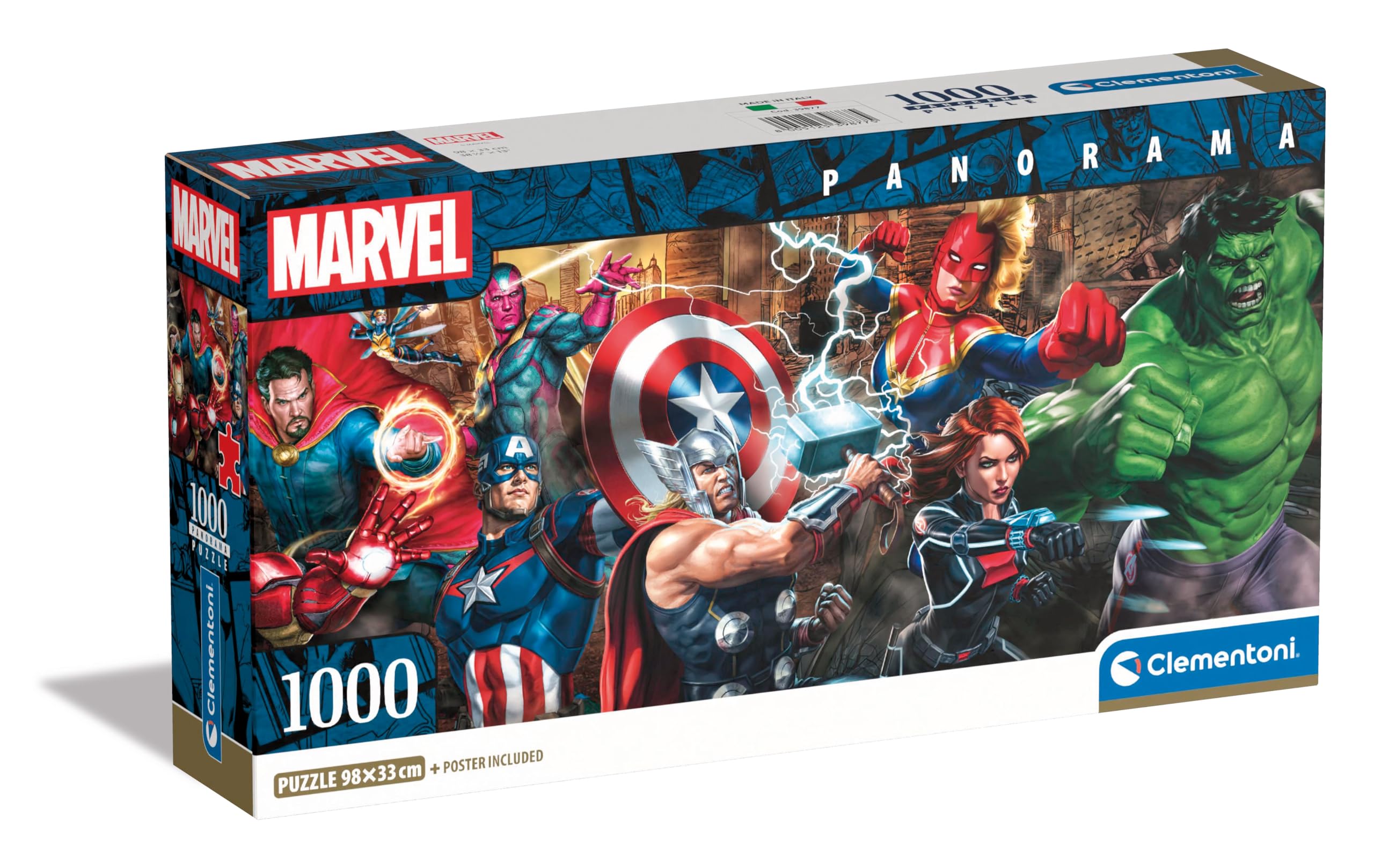 Clementoni Marvel Puzzle 1000 Teile Erwachsene - Panorama Puzzle Erwachsene in 98 x 33 cm - Puzzle Erwachsene anspruchsvoll von Clementoni 39877