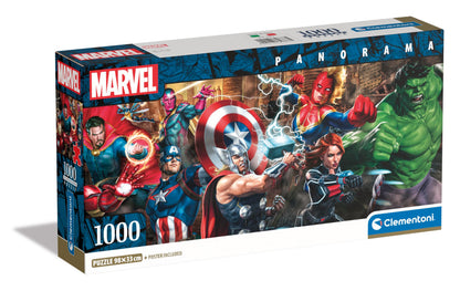 Clementoni Marvel Puzzle 1000 Teile Erwachsene - Panorama Puzzle Erwachsene in 98 x 33 cm - Puzzle Erwachsene anspruchsvoll von Clementoni 39877
