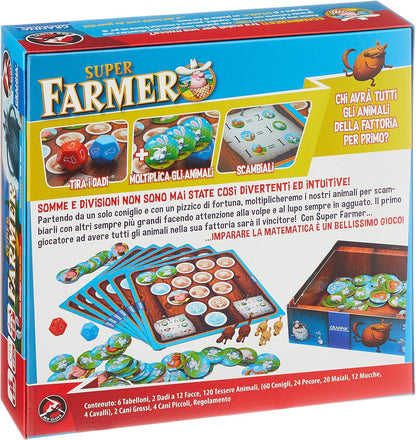 Red Glove - Super Farmer Gioco da tavolo RG2007, 6-100 anni, 6 Tabelloni, 2 Dadi a 12 Facce, 120 Tessere Animali, 4 Cani Piccoli e 2 Cani Grossi di Plastica, Regolamento