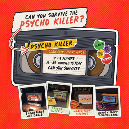 Psycho Killer: The Card Game - a fast-paced, strategic and hilarious game based on your favourite retro horror and slasher films, for ages 15 to Adult