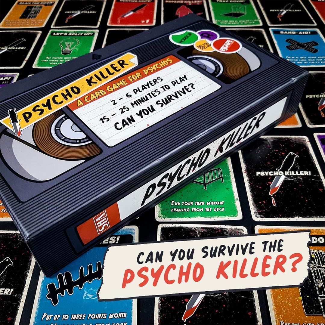 Psycho Killer: The Card Game - a fast-paced, strategic and hilarious game based on your favourite retro horror and slasher films, for ages 15 to Adult