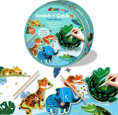 Maak Mijn Eigen Vissen Spel | Jungle Animal | Traditioneel Vissen Spel Gecombineerd met Scratch Art | voor Kinderen Leeftijd 3+