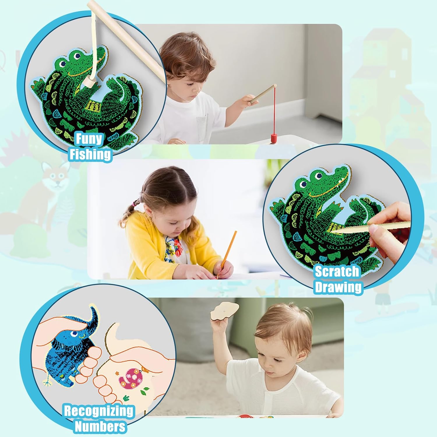 Maak Mijn Eigen Vissen Spel | Jungle Animal | Traditioneel Vissen Spel Gecombineerd met Scratch Art | voor Kinderen Leeftijd 3+