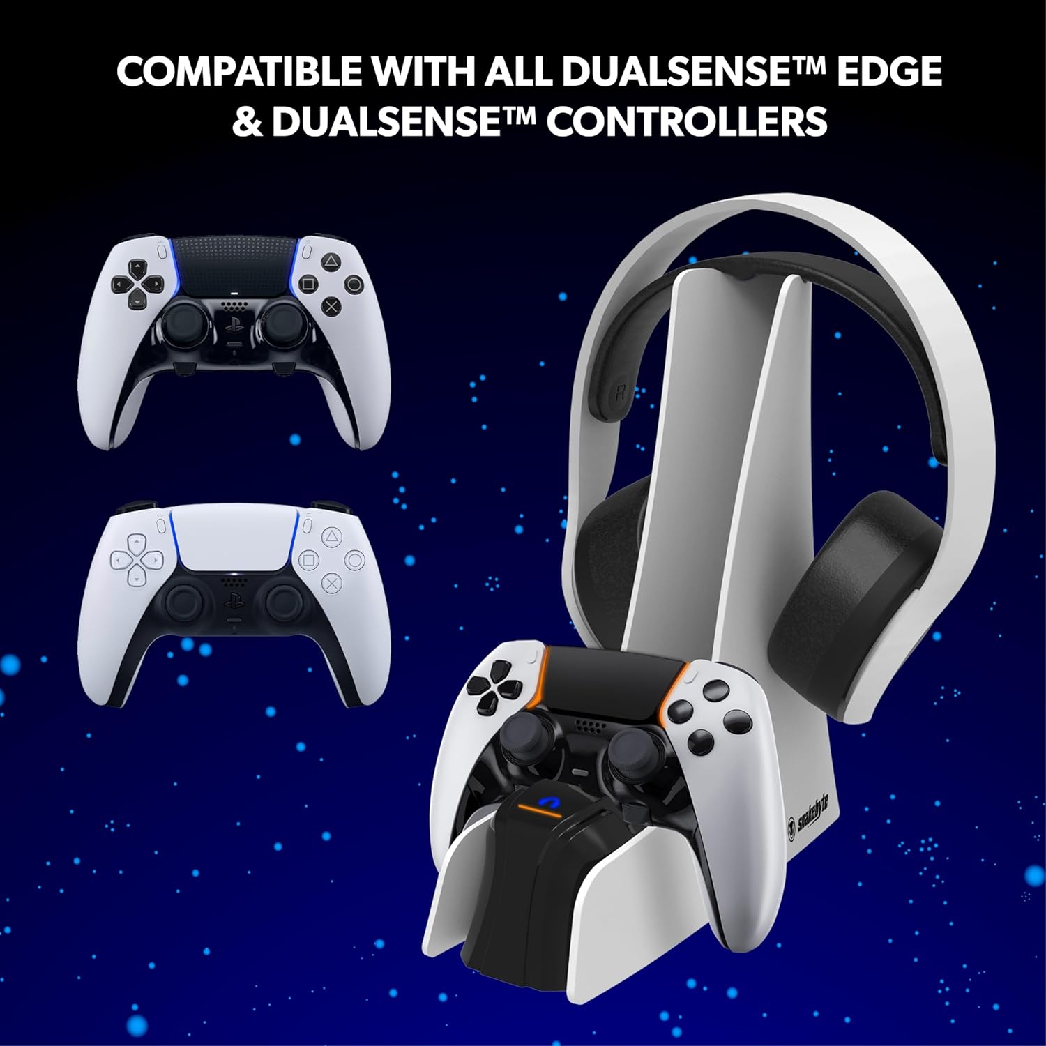snakebyte PS5-controller en headset laadstation - laadt DualSense & DualSense Edge Controller & draadloze headsets, 2 uur ultrasnel opladen, geteste Duitse kwaliteit, Playstation 5 Design (wit