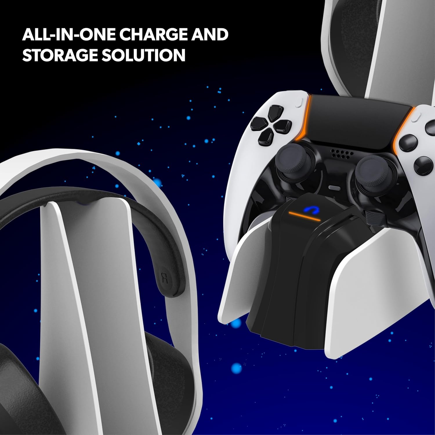 snakebyte PS5-controller en headset laadstation - laadt DualSense & DualSense Edge Controller & draadloze headsets, 2 uur ultrasnel opladen, geteste Duitse kwaliteit, Playstation 5 Design (wit