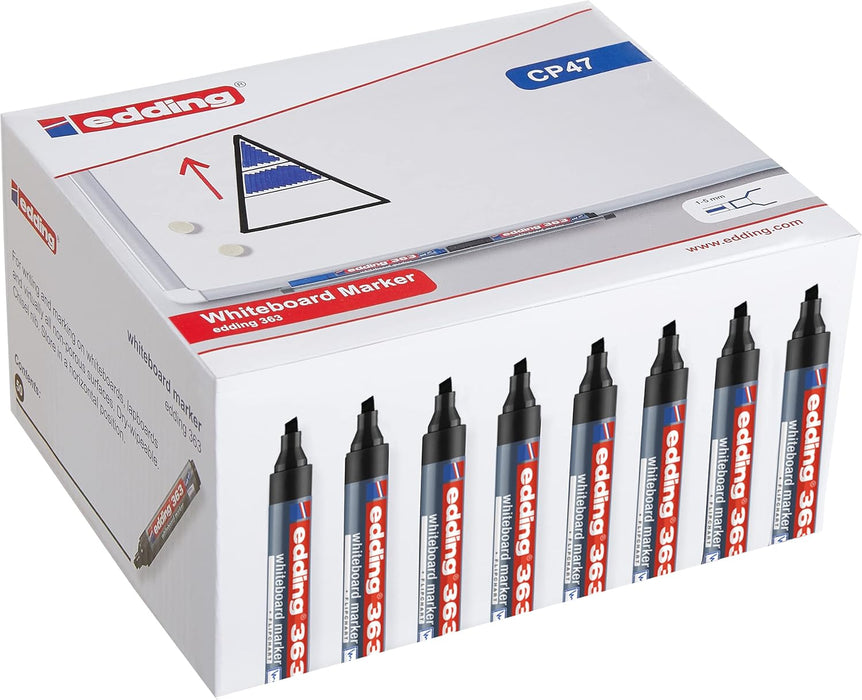 edding 363 whiteboard marker - black - 50 whiteboard pens - chisel tip 1-5 mm - whiteboard pen dry wipe - for whiteboards, flipcharts, pinboards, magnetic and memo boards - sketchnotes - refillable
