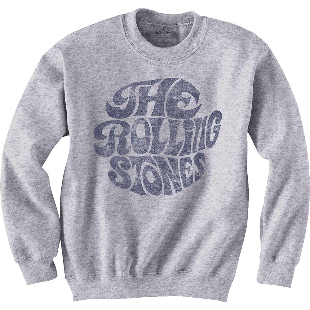 Rolling Stones The Felpa Vintage 70S Band Logo Nuovo Ufficiale Grigio Unisex
