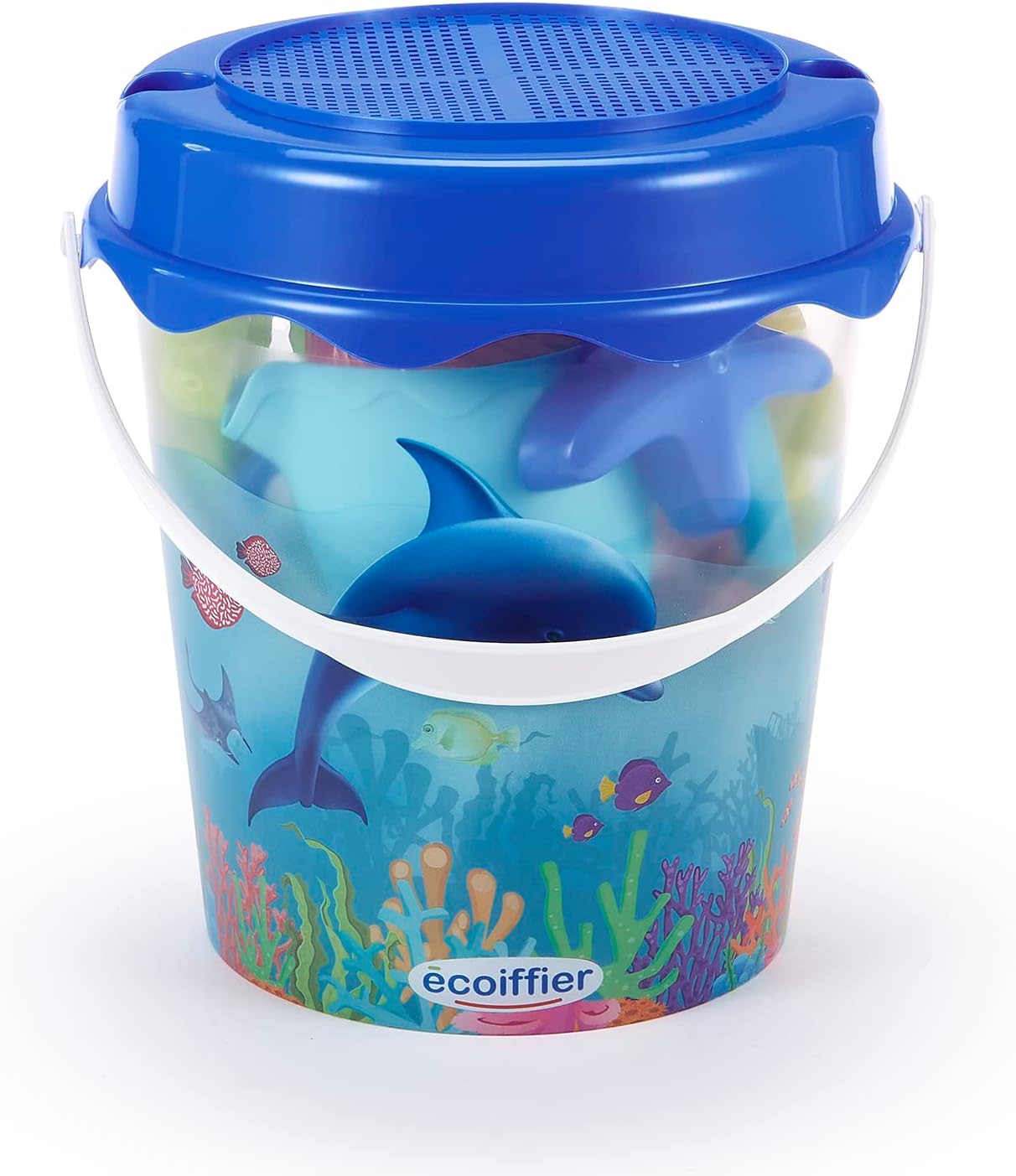 Jouets Ecoiffier - Speelgoed ECOIFFIER-513 emmer, gevuld, transparant, 21 cm, dolfijndecoratie, strandspel voor kinderen, vanaf 18 maanden, garantie van herkomst, 513