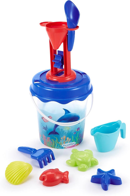 Jouets Ecoiffier - Speelgoed ECOIFFIER-513 emmer, gevuld, transparant, 21 cm, dolfijndecoratie, strandspel voor kinderen, vanaf 18 maanden, garantie van herkomst, 513