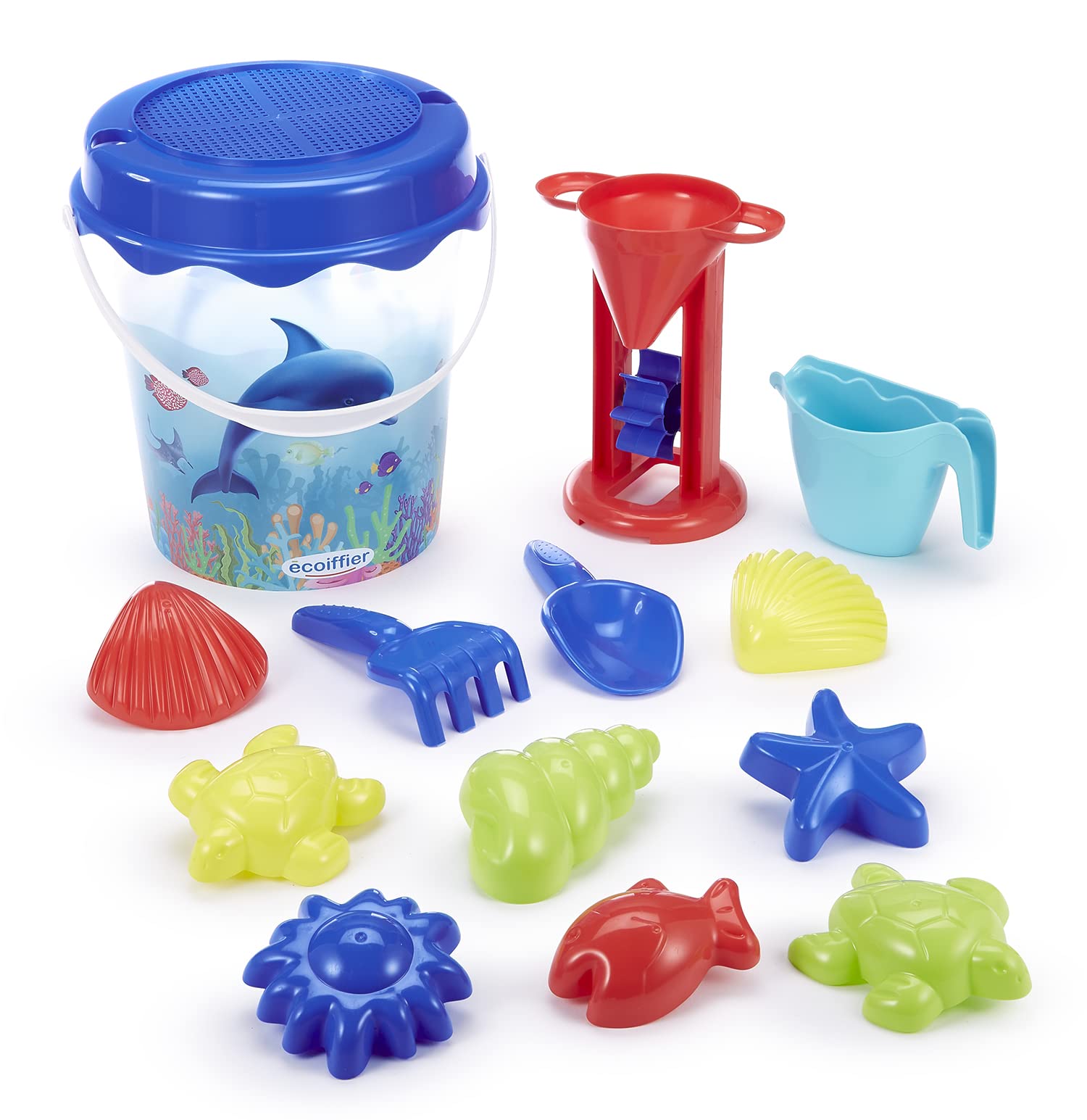 Jouets Ecoiffier - Speelgoed ECOIFFIER-513 emmer, gevuld, transparant, 21 cm, dolfijndecoratie, strandspel voor kinderen, vanaf 18 maanden, garantie van herkomst, 513