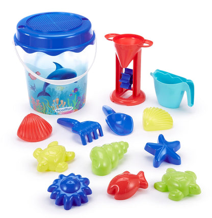 Jouets Ecoiffier - Speelgoed ECOIFFIER-513 emmer, gevuld, transparant, 21 cm, dolfijndecoratie, strandspel voor kinderen, vanaf 18 maanden, garantie van herkomst, 513