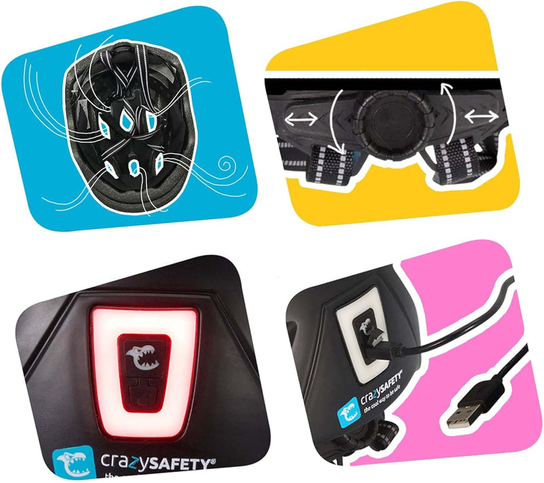 Kinderfietshelm Met USB-lamp - Maat van kind tot tiener | Afmetingen 54-58 | Prachtige Fietshelm Voor Jongens & Meisjes | Oplaadbaar Ingebouwd LED-licht | Reflecterende Bandjes