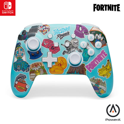 PowerA Enhanced Wireless Controller for Nintendo Switch, Switch Lite & OLED Model, Rechargeable Bluetooth Gamepad with up to 30 Hours of Play Time, Official: Fortnite Sticker Mania