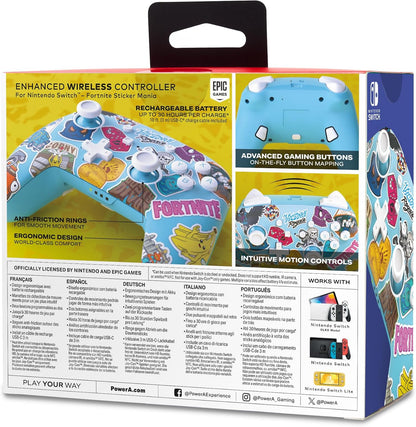 PowerA Enhanced Wireless Controller for Nintendo Switch, Switch Lite & OLED Model, Rechargeable Bluetooth Gamepad with up to 30 Hours of Play Time, Official: Fortnite Sticker Mania
