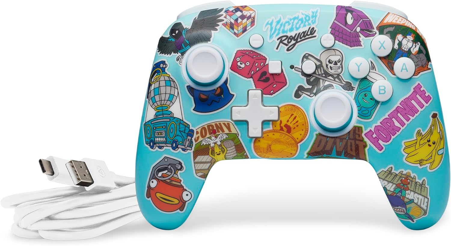 PowerA Enhanced Wireless Controller for Nintendo Switch, Switch Lite & OLED Model, Rechargeable Bluetooth Gamepad with up to 30 Hours of Play Time, Official: Fortnite Sticker Mania
