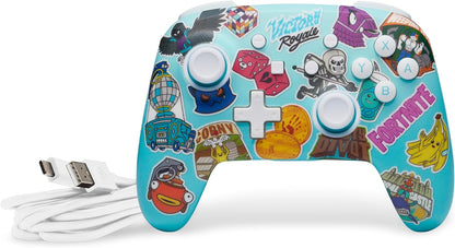 PowerA Enhanced Wireless Controller for Nintendo Switch, Switch Lite & OLED Model, Rechargeable Bluetooth Gamepad with up to 30 Hours of Play Time, Official: Fortnite Sticker Mania