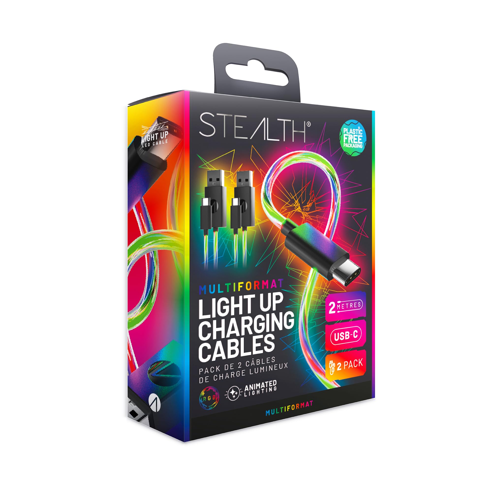 STEALTH 2M Light Up Twin Play & Charge Cables, Compatible with PS5 and Switch