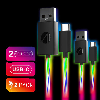 STEALTH 2M Light Up Twin Play & Charge Cables, Compatible with PS5 and Switch