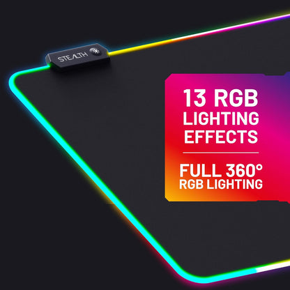STEALTH LED Light-Up XL Gaming Mat Compatible with PC and Consoles - No-slip, Durable, Comfortable Gaming With up to 13 RGB Lighting Effects