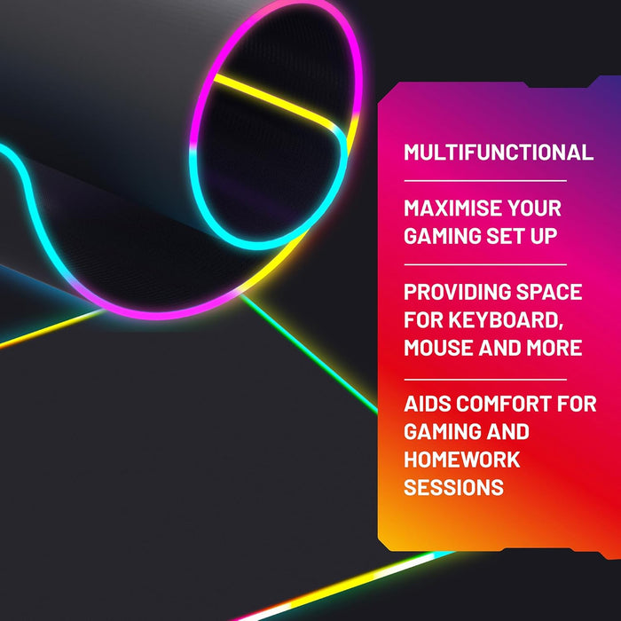 STEALTH LED Light-Up XL Gaming Mat Compatible with PC and Consoles - No-slip, Durable, Comfortable Gaming With up to 13 RGB Lighting Effects