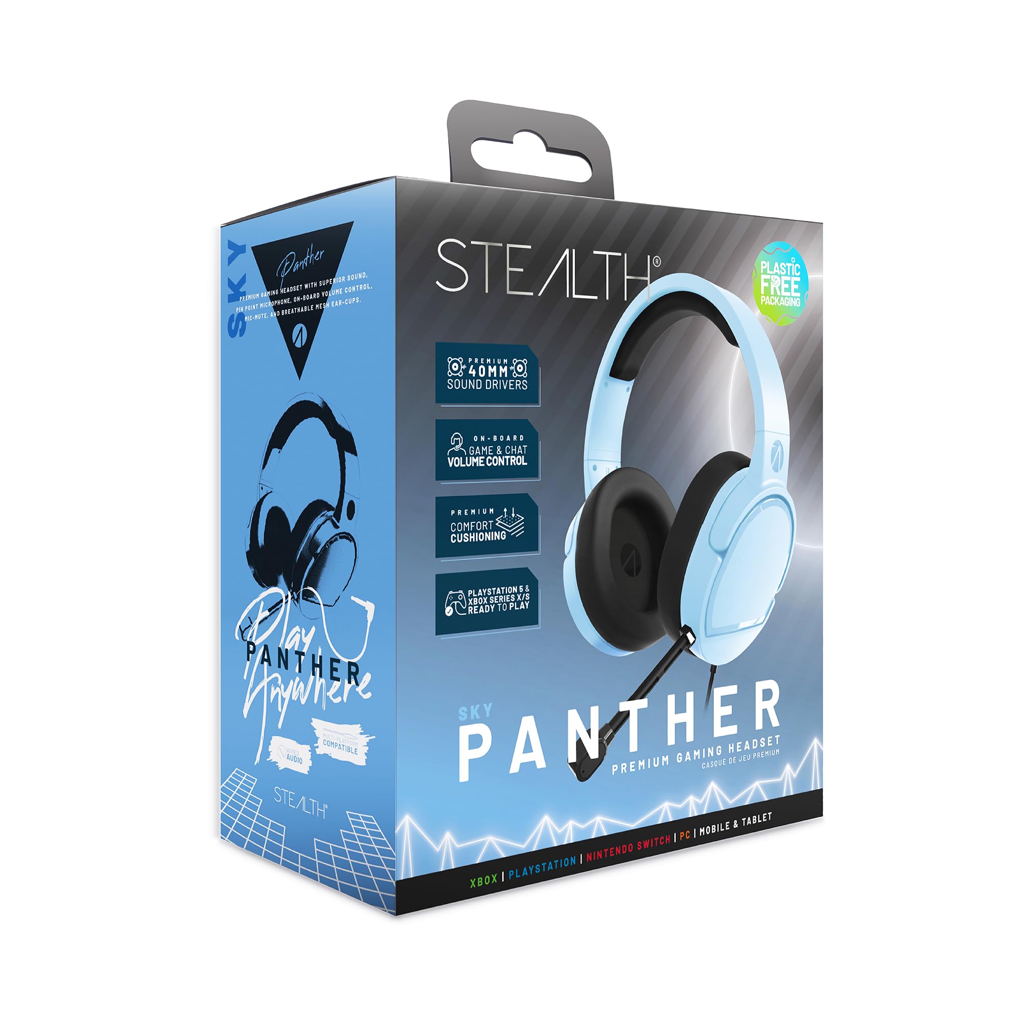 STEALTH PANTHER Sky - Over Ear Gaming Headset PS4/PS5, XBOX, Switch, PC with Flexible Mic, 3.5mm Jack, 1.5m Cable, Lightweight, Comfortable and Durable