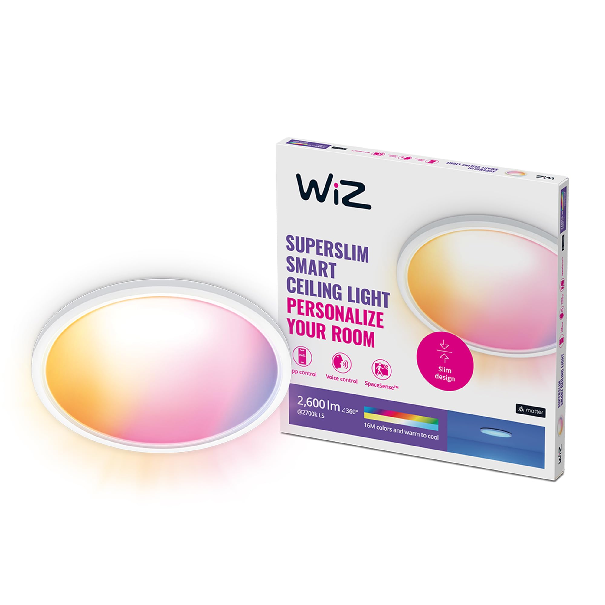 WiZ Colour Smart Connected Superslim Ceiling LED Light 22 Watts  for Indoor Home Lighting, Bedroom, Livingroom, Diningroom