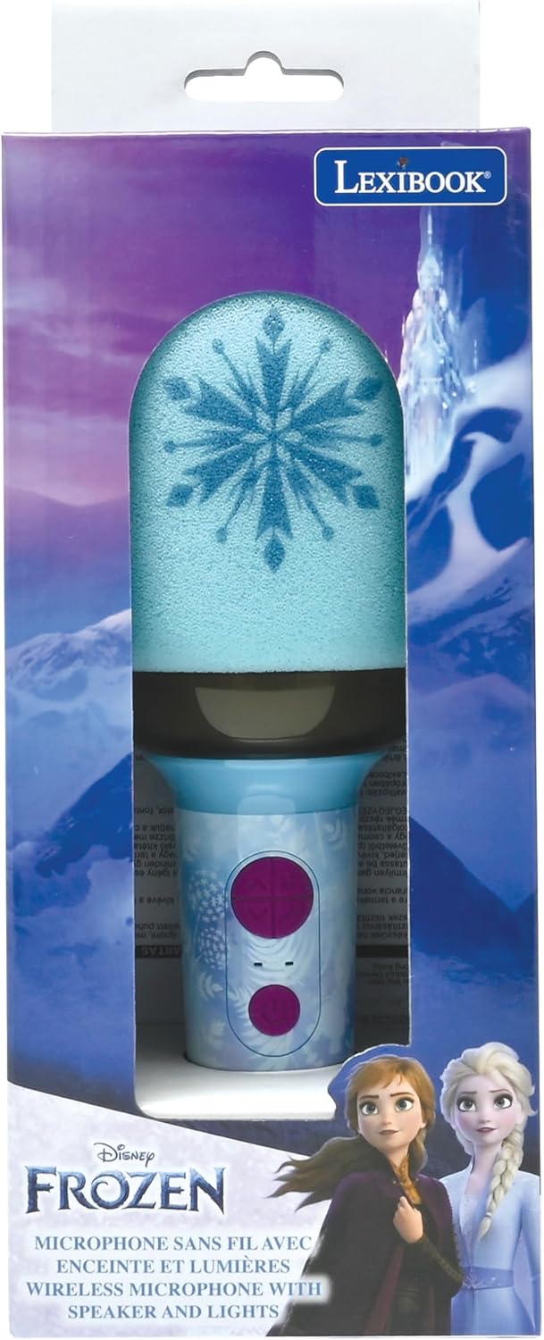 Lexibook, La Reine des Neiges, Microphone sans Fil avec Enceinte et lumières, 4 modificateurs de Voix, Effets Lumineux Multicolores, Batterie Rechargeable, MIC280FZ