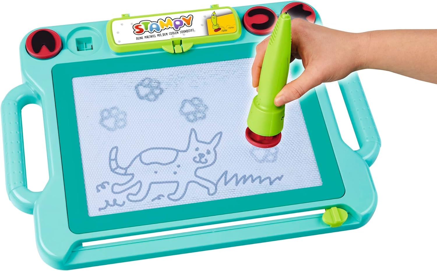 Simba 106334629038 - Art & Fun Stampy Tekenbord met Sound Pen - Art & Fun Tekenbord Speelgoed Speelgoed met Vier Dierstempels en Pen met Geluid, Afmetingen: 41x29 cm, Vanaf 3 jaar
